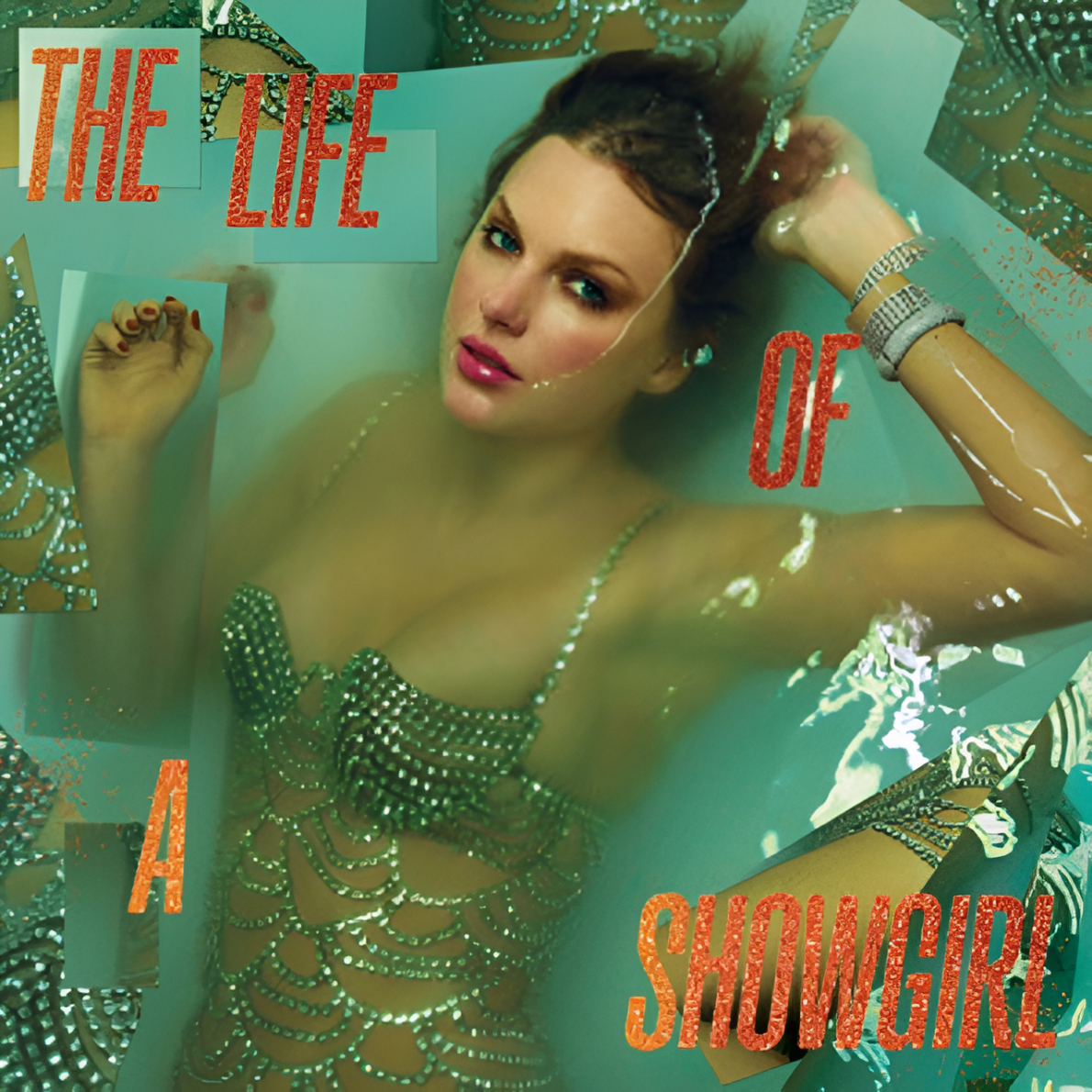 Album cover with a woman in a sparkling outfit and text 'The Life of a Showgirl' on a teal background.